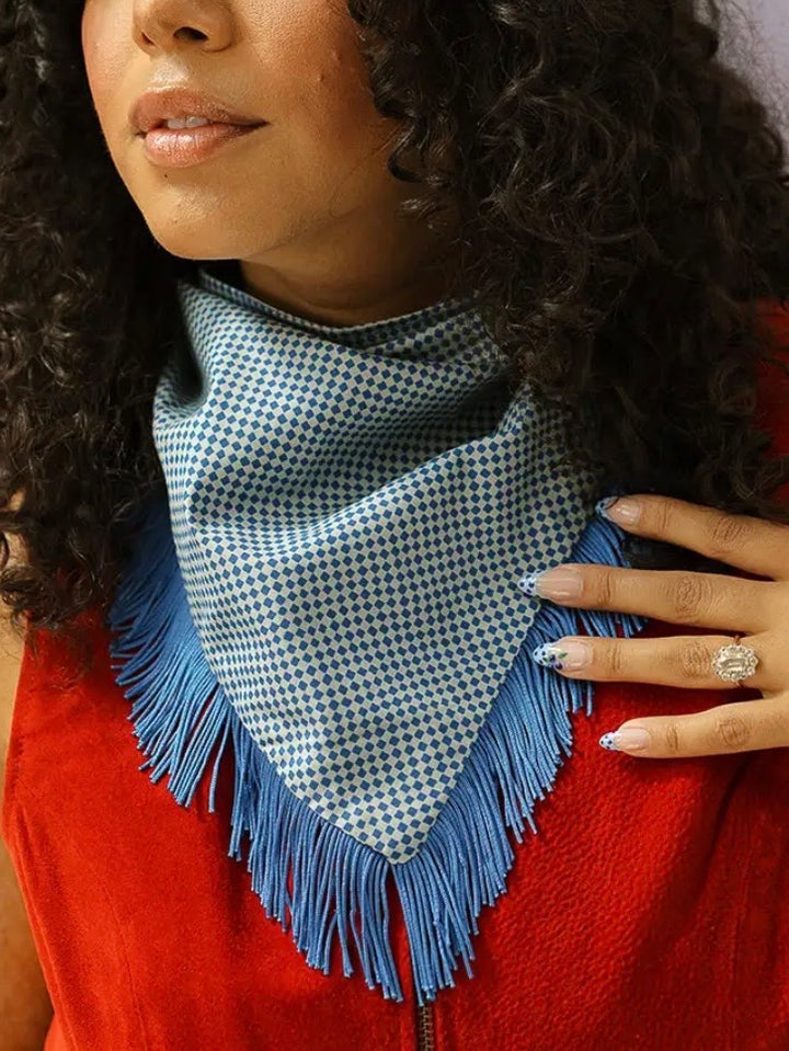 FRINGE BLUE CHECK BANDANA