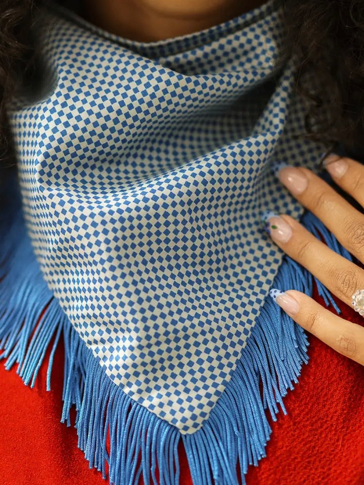 FRINGE BLUE CHECK BANDANA