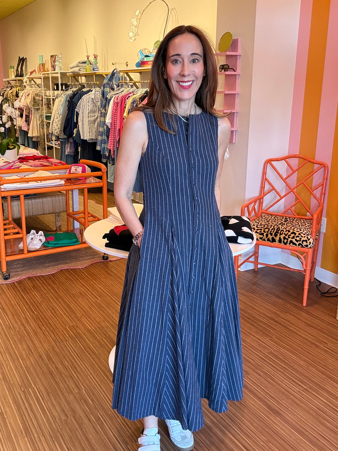 POLLY PINSTRIPE DRESS