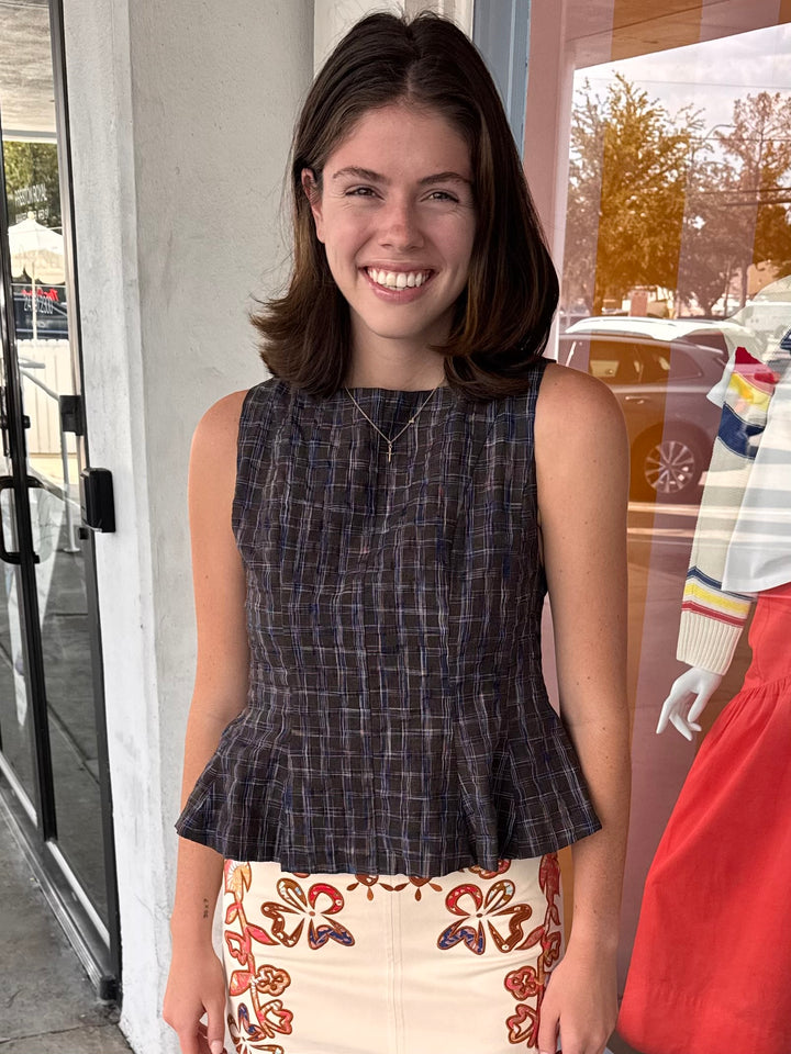 PATSY PLAID PEPLUM TOP