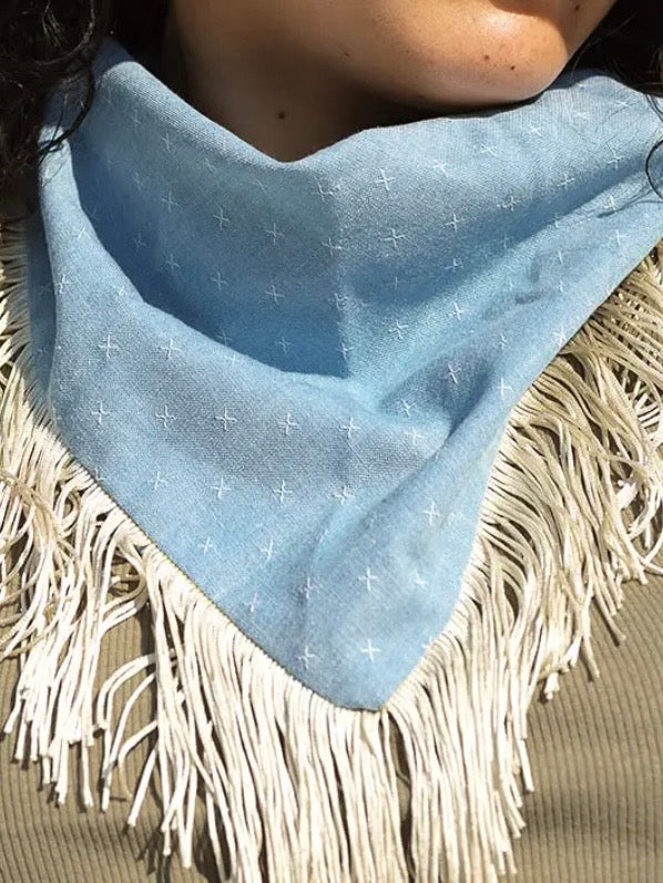 FRINGE DENIM BANDANA