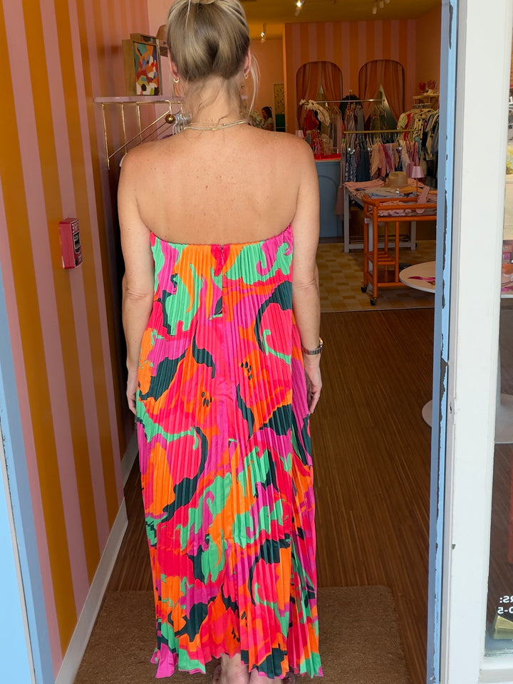 SWIRL SATIN PLEAT DRESS