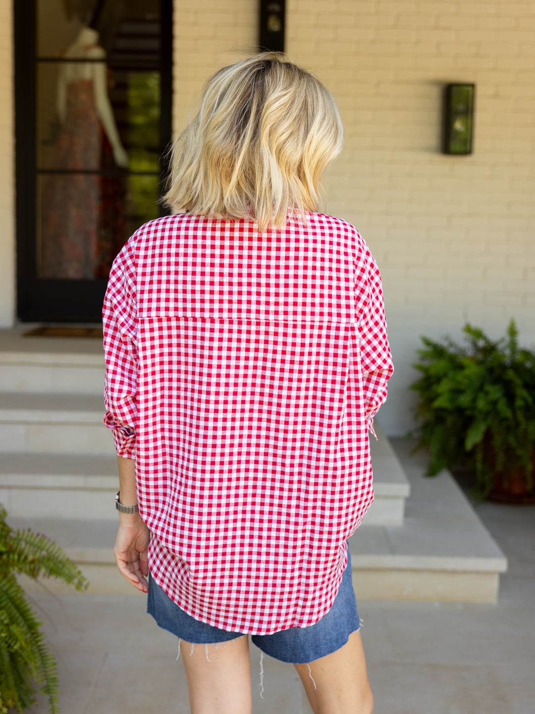 BLISS RED CHECK TOP