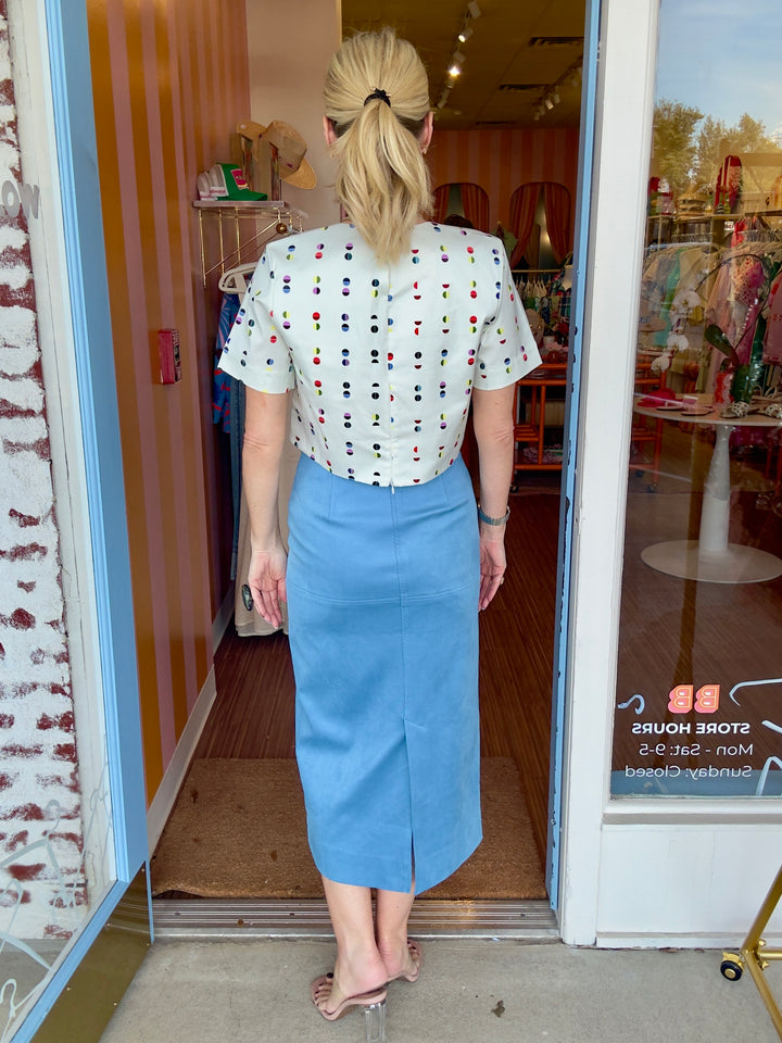 IRIS BLUE SUEDE MIDI