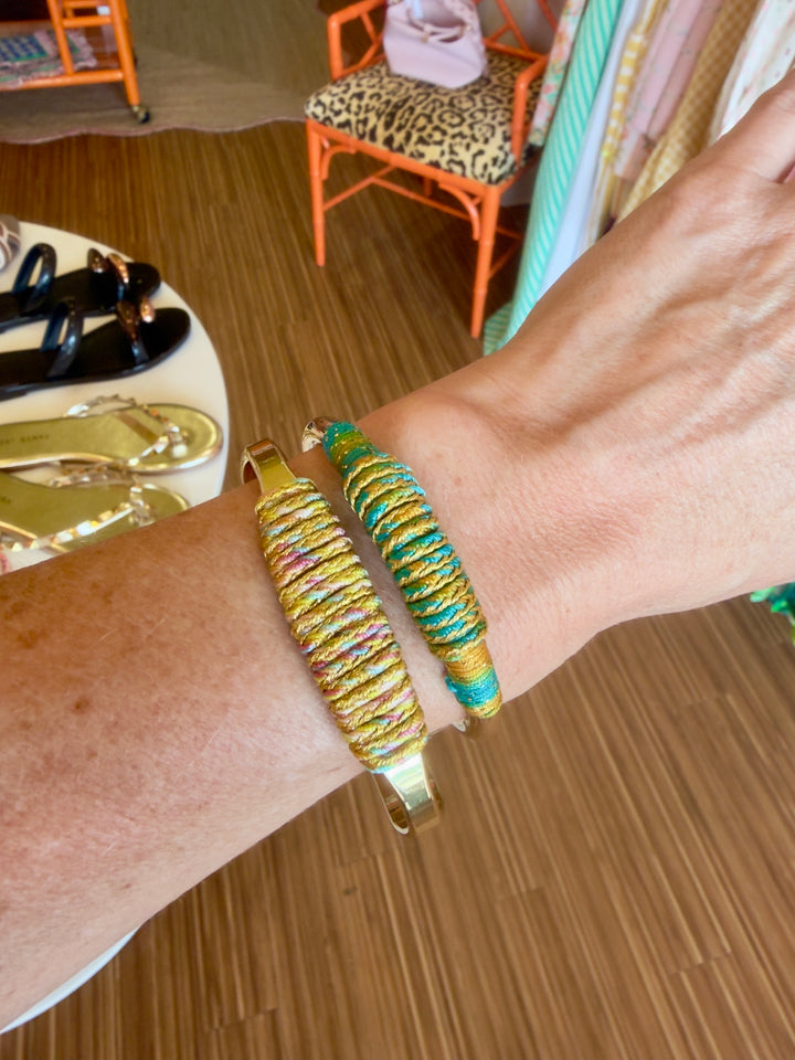 WRAPPED CUFF BRACELET - GREEN/GOLD ROUND