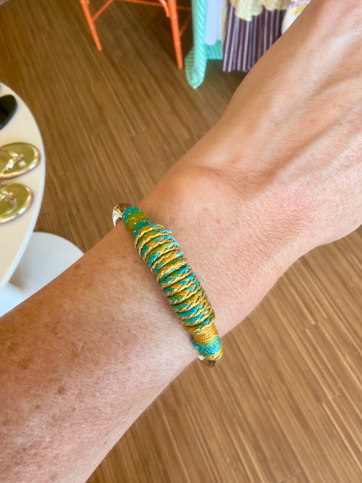 WRAPPED CUFF BRACELET - GREEN/GOLD ROUND