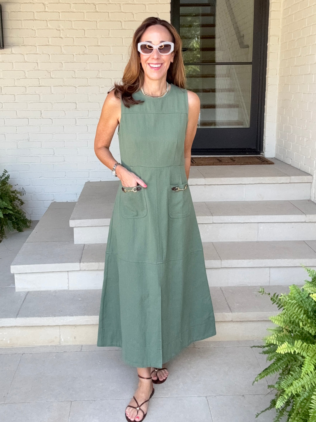 WILLA OLIVE DENIM DRESS MEDIUM