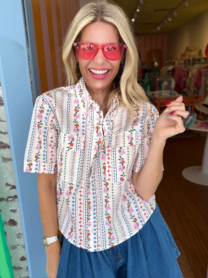 FRENCH FLORAL POCKET TOP