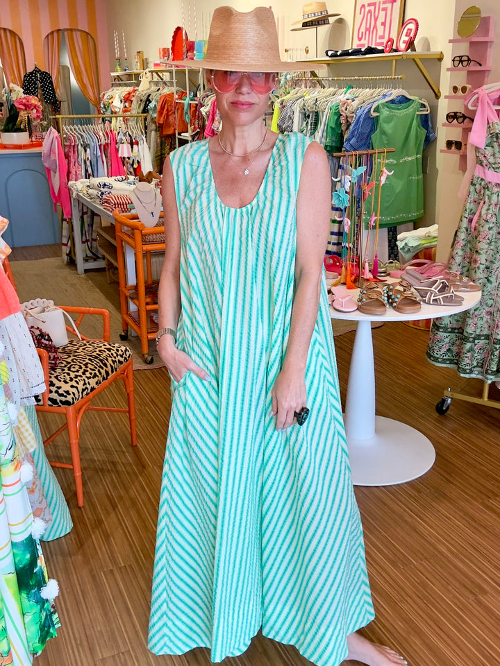 GRACIE GREEN SEERSUCKER DRESS
