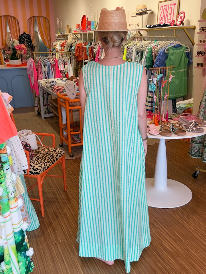 GRACIE GREEN SEERSUCKER DRESS