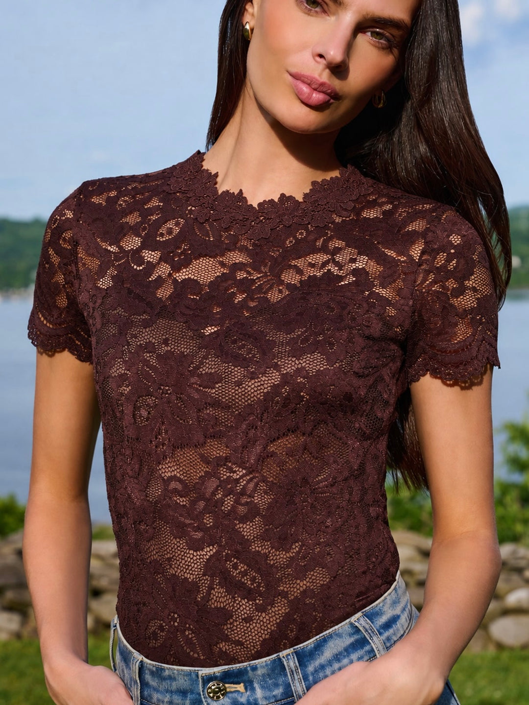 GIADA BROWN LACE TOP