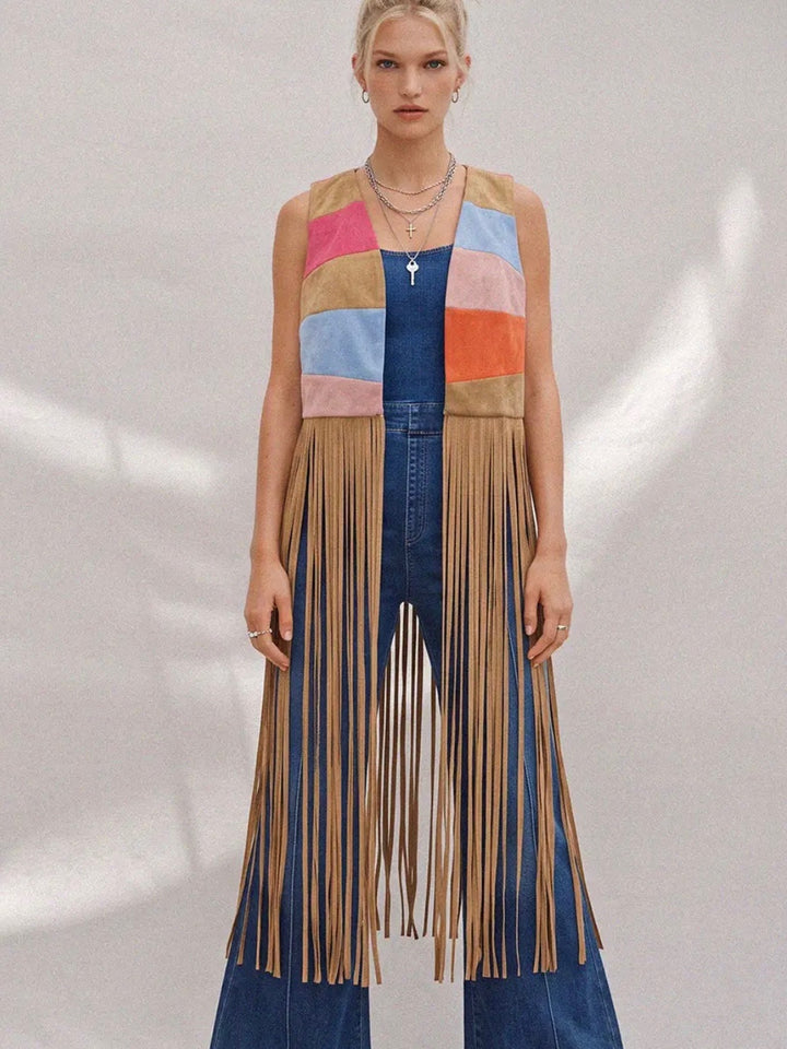 SUNBURST FRINGED SUEDE VEST