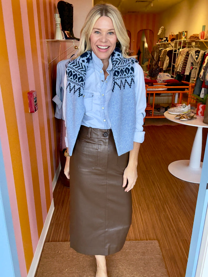 COCO VEGAN LEATHER MIDI SKIRT