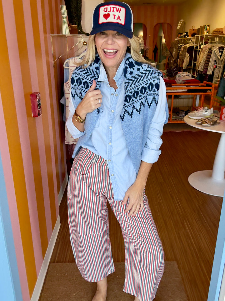 SALLY STRIPED BARREL JEAN RED/BLU