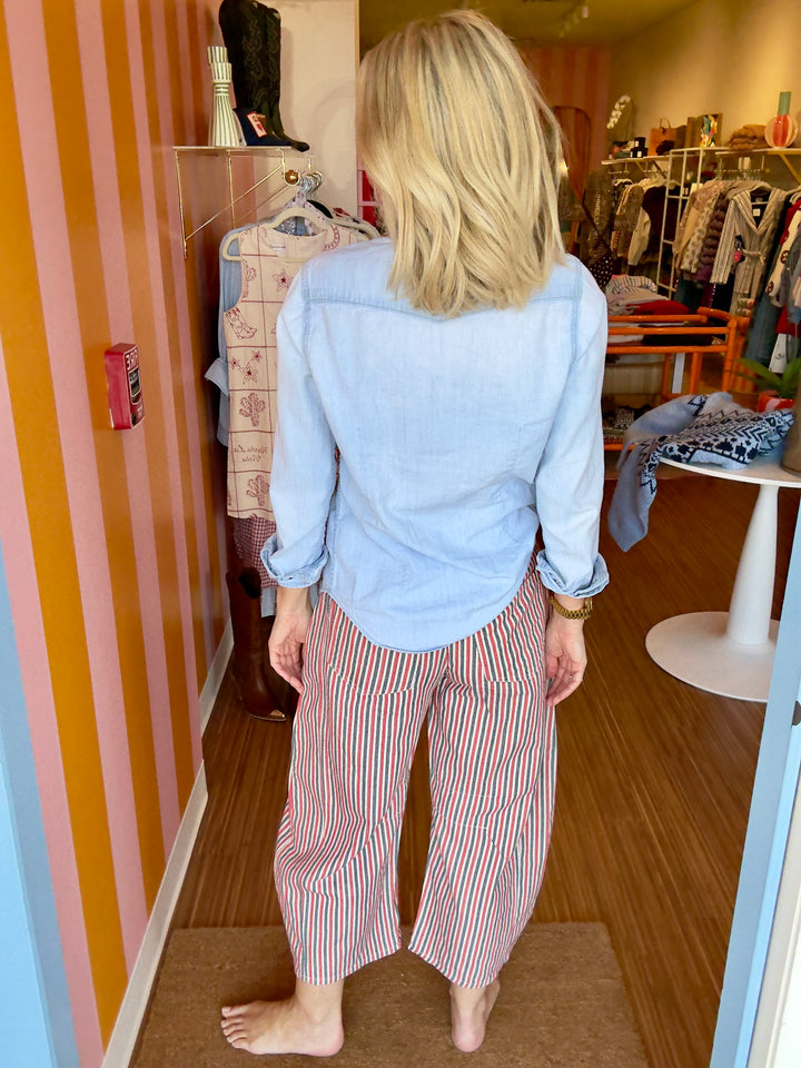 SALLY STRIPED BARREL JEAN RED/BLU