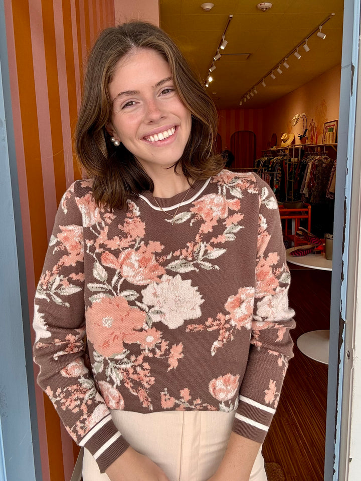 FELINE FLORAL KNIT TOP